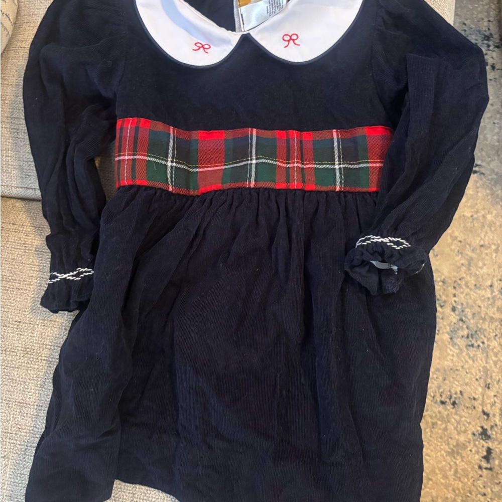 Navy Dress with Plaid Accent